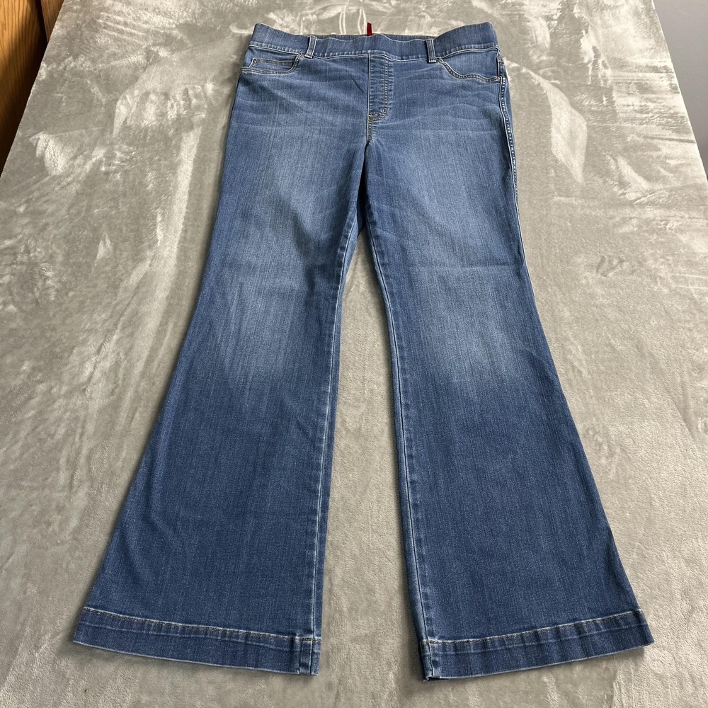 Spanx Jeans Womens 2X Blue Medium Wash High Rise Flare Stretch Denim Shaping